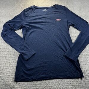 Vineyard Vines Women's Blue Long Sleeve Cotton T-Shirt Pink Whale Size: Medium